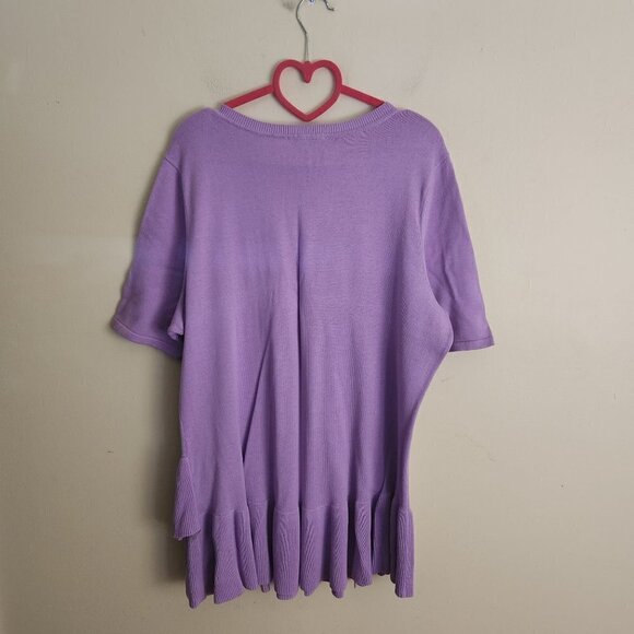 Isaac Mizrahi Purple Elbow Sleeve Double Peplum Hem Tunic Sweater Size XL - Picture 2 of 5